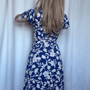 Floral Blue and White summer wrap Dress